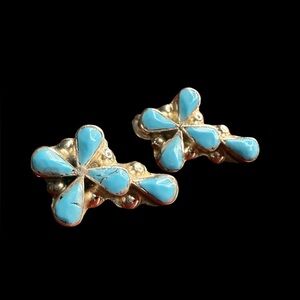 Zuni Turquoise Cluster Stud Earrings Sterling Silver Pino Yunie